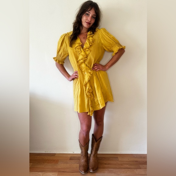 Doen mustard pintucked ruffle dress - Picture 4 of 11